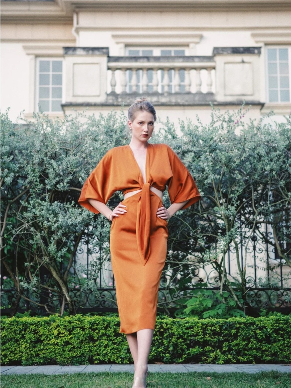 Silk cutout waist dress